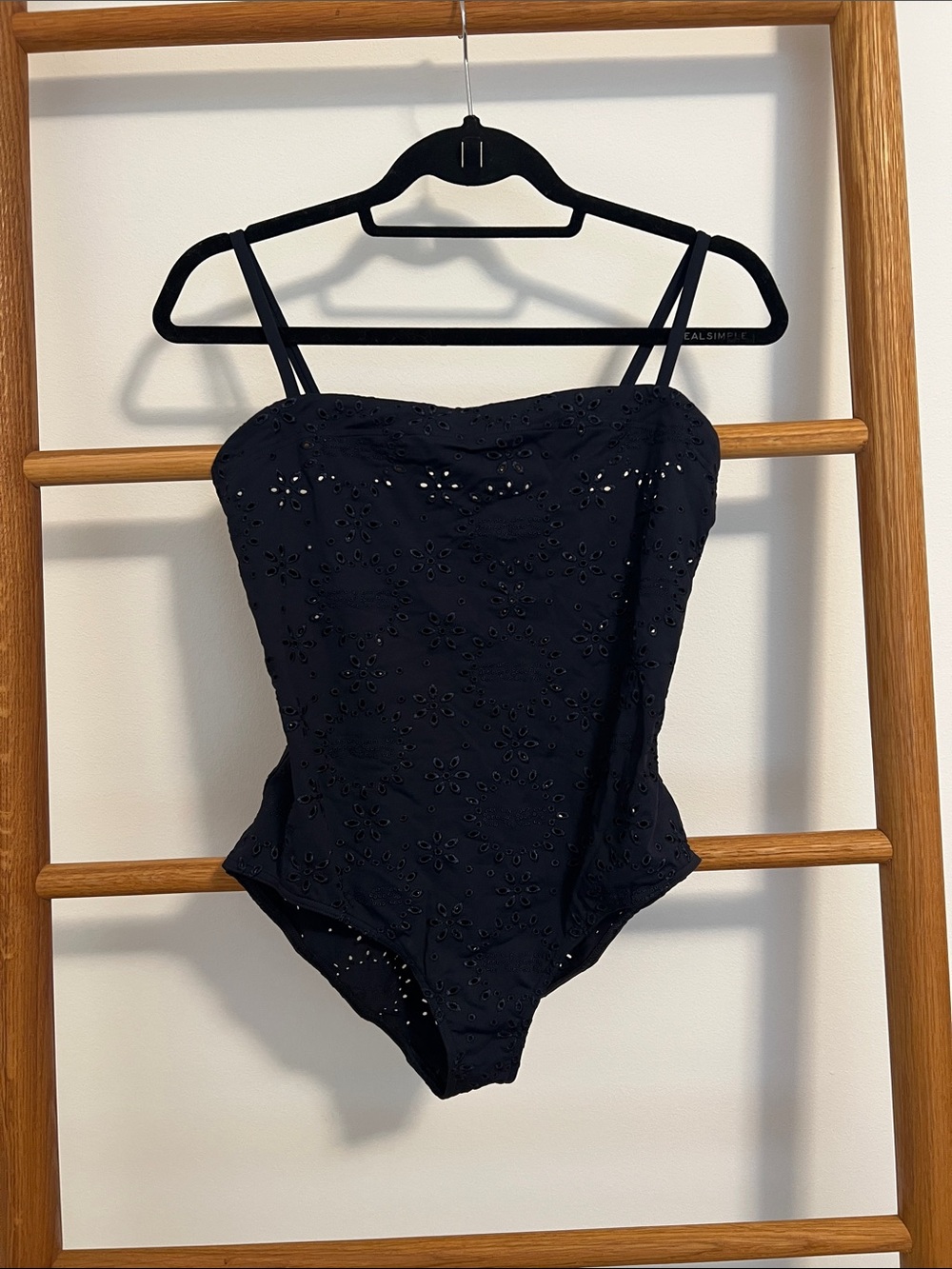 ERES Paris Black Eyelet Broderie Anglaise Straight Neck One Piece